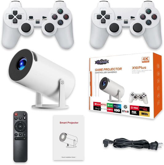 X10 Plus Retro handheld model with Projector, Plug and Play TV Video Game Stick, 4K HD Portable Projector with 10000+ Games, 2.4g Wireless Controllers, HDMI Output, WiFi