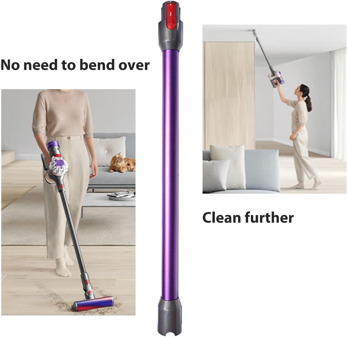 Quick Release Replacement Stick Extension Wand for Dyson V15 V11 V10 V8 V7 Cordless Vacuum Cleaner Accessories, Vacuums Attachment Extension Tube Replacement (Purple)