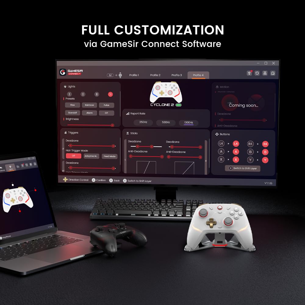 GameSir Cyclone 2 Wireless Controller - 1000Hz Polling Rate, TMR Joysticks, Hall/Micro 2-in-1 Triggers for PC/Switch/Switch 2/Android/iOS, PC Gaming Controller with Charging Dock (Black)