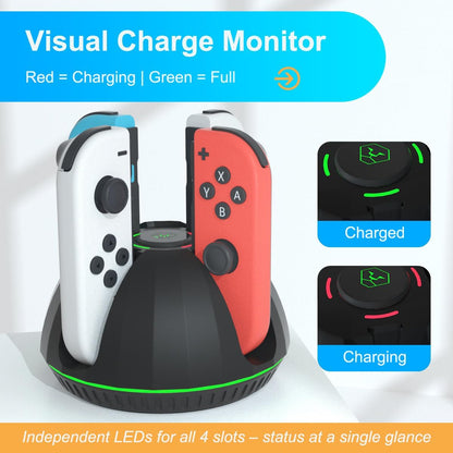 Charging Dock for Switch Controllers, Wireless Controller Charging Station, Multi-Slot Gamepad Charging Stand, Compact Desktop ChargerUnbranded