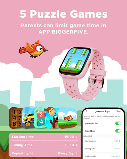 BIGGERFIVE Smart Watch for Kids No APP No Phone Needed, 1.8" Fitness Tracker Watch Pedometer, Sleep Monitor, IP68 Waterproof, Step Counter, Puzzle Games for Girls Boys Teens 5-16, Black