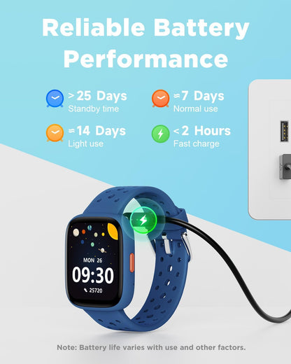 BIGGERFIVE Smart Watch for Kids No APP No Phone Needed, 1.8" Fitness Tracker Watch Pedometer, Sleep Monitor, IP68 Waterproof, Step Counter, Puzzle Games for Girls Boys Teens 5-16, Black