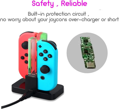 4-in-1 Charging Dock for Nintendo Switch Joy-Con Controllers, Fast Charge Station with USB-C Charging Cable, Black