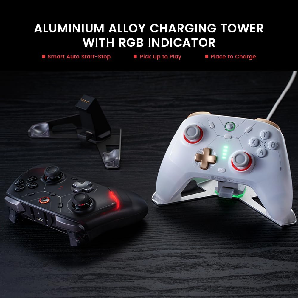 Wireless Gaming Controller with TMR Magnetic Sensor Sticks, Hall Effect Triggers, RGB Lighting, 1000Hz Polling Rate, Charging Dock for PC Switch Mobile Gaming