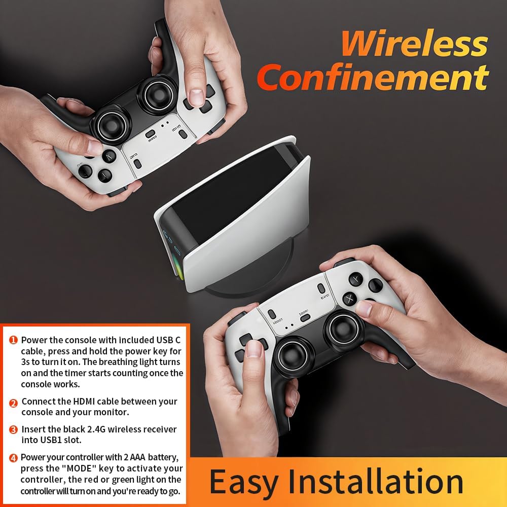 Retro handheld model – 2025 Upgraded Mini Plug and Play Video Game System with 10K+ Classic Games, 12 Emulators, 2 Wireless 2.4G Controller, 4K HD Output