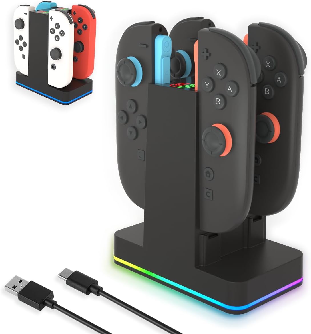 Charging Dock for Switch Controllers, Wireless Controller Charging Station, Multi-Slot Gamepad Charging Stand, Compact Desktop ChargerUnbranded