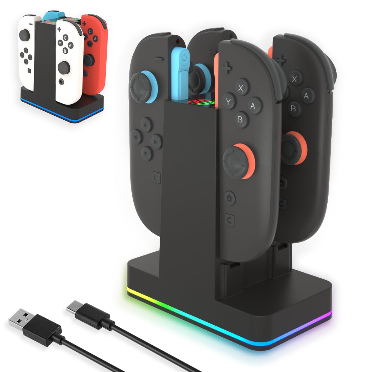 Charging Dock for Switch Controllers, Wireless Controller Charging Station, Multi-Slot Gamepad Charging Stand, Compact Desktop ChargerUnbranded
