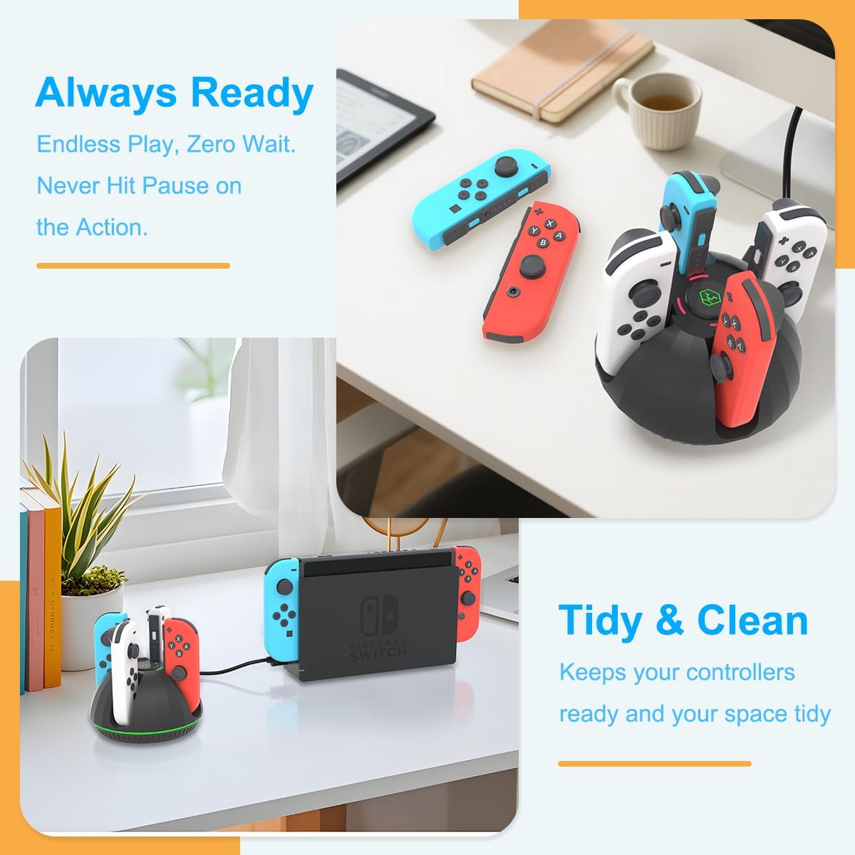 Charging Dock for Switch Controllers, Wireless Controller Charging Station, Multi-Slot Gamepad Charging Stand, Compact Desktop ChargerUnbranded