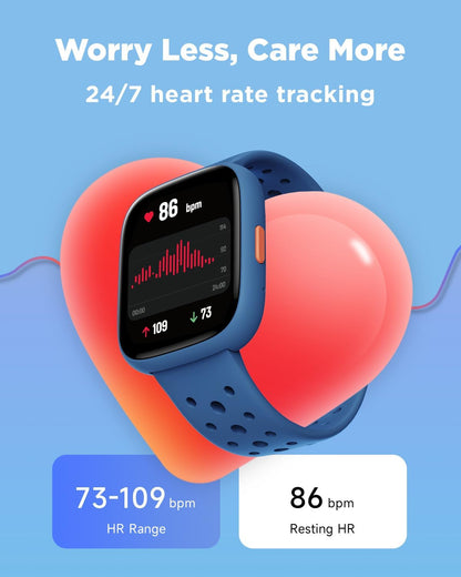 BIGGERFIVE Smart Watch for Kids No APP No Phone Needed, 1.8" Fitness Tracker Watch Pedometer, Sleep Monitor, IP68 Waterproof, Step Counter, Puzzle Games for Girls Boys Teens 5-16, Black