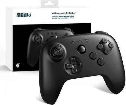 8BitDo 64 Bluetooth Gaming Controller Compatible with Switch Console, Windows & Android – Hall Effect Joystick, Turbo Function, Vibration – Black