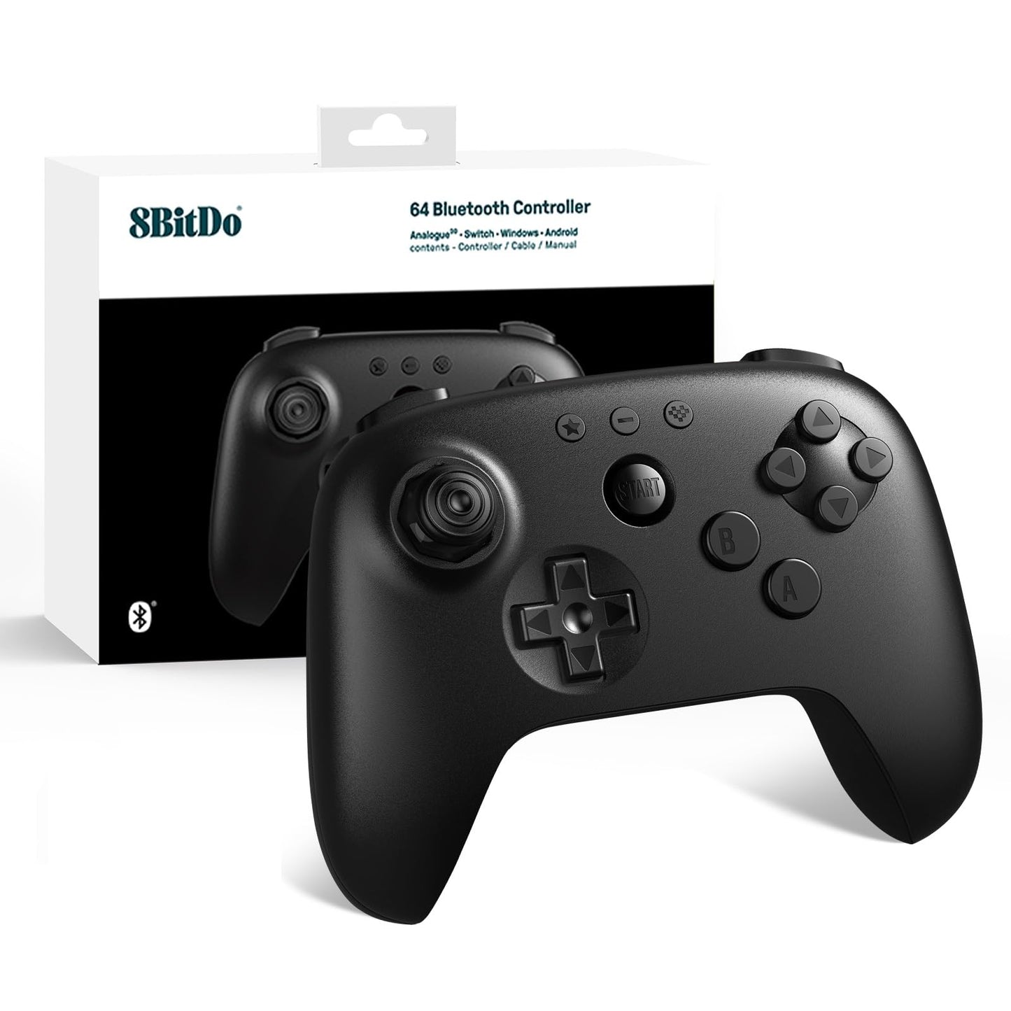 8BitDo 64 Bluetooth Gaming Controller Compatible with Switch Console, Windows & Android – Hall Effect Joystick, Turbo Function, Vibration – Black