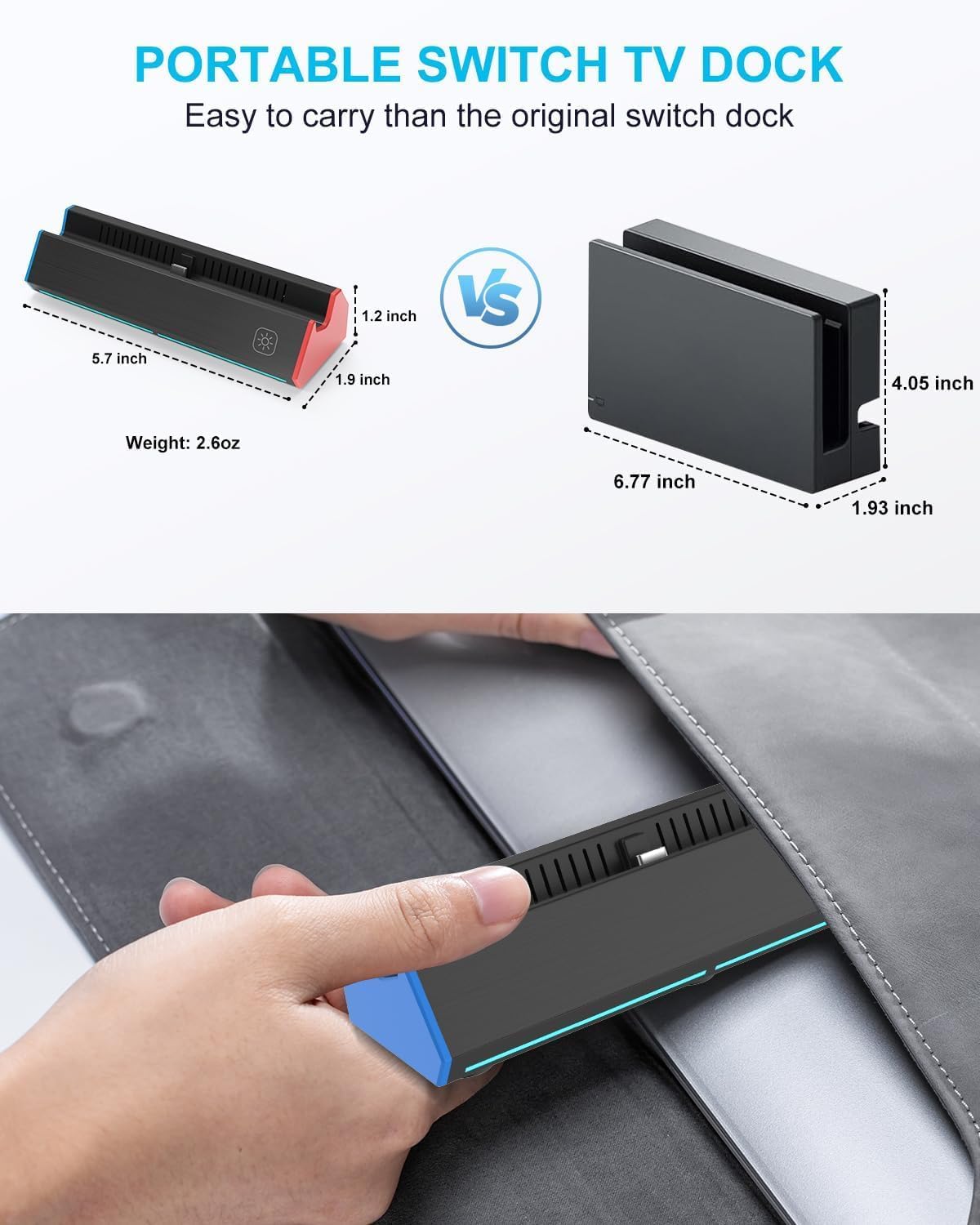 ZONEY Switch TV Dock with 1000Mbps Ethernet LAN Port/4K HDMI Port, Portable Switch Docking Station for Nintendo Switch/Switch OLED, Replacement Official Switch Dock Base Stand (Black with LAN Port)