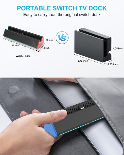 ZONEY Switch TV Dock with 1000Mbps Ethernet LAN Port/4K HDMI Port, Portable Switch Docking Station for Nintendo Switch/Switch OLED, Replacement Official Switch Dock Base Stand (Black with LAN Port)
