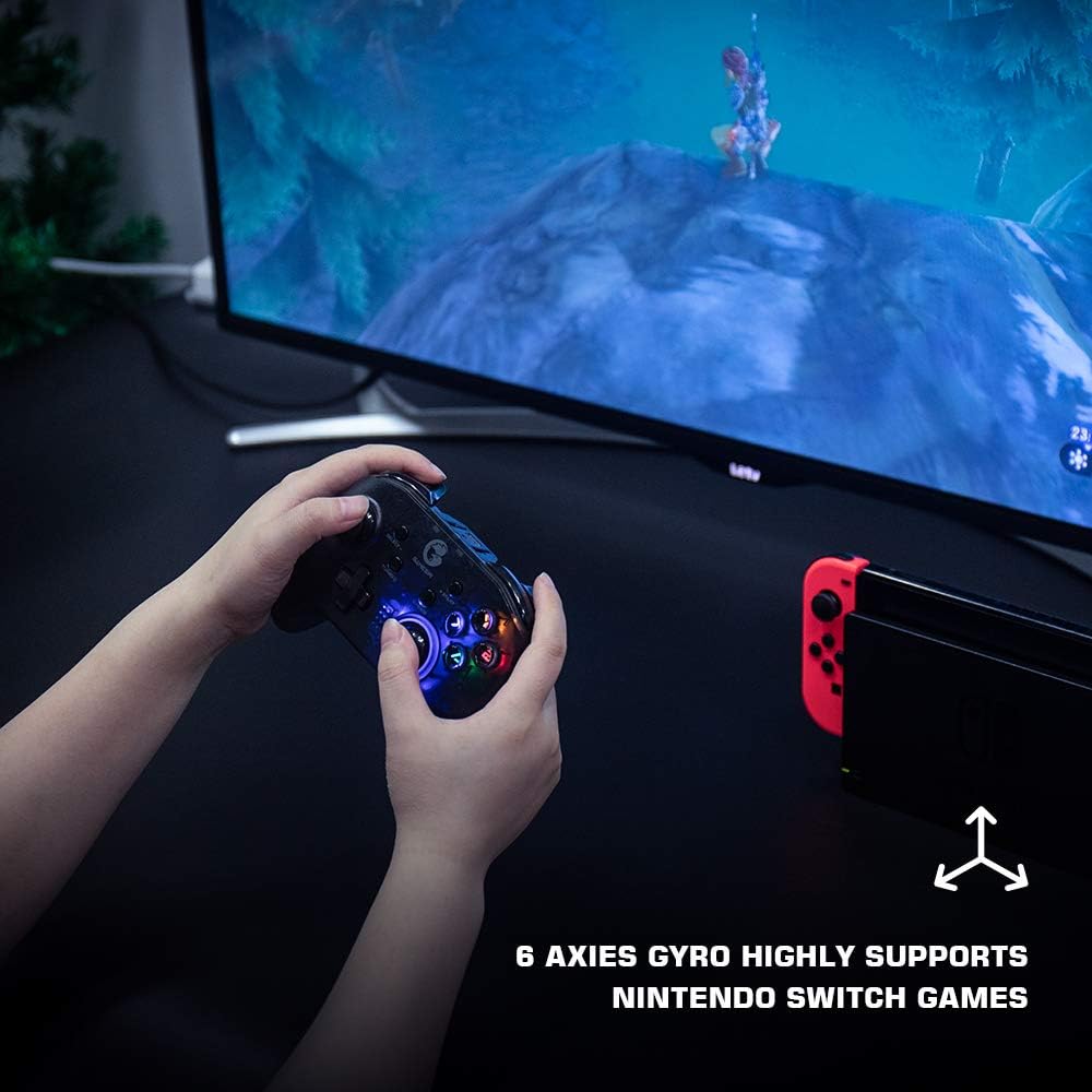GameSir T4 Pro Wireless Bluetooth Controller for Nintendo Switch, Switch Pro Controller with LED Backlight, Turbo Gamepad Joystick with Dual Motor, Programmable Game Controller for iPhone/Android/PC