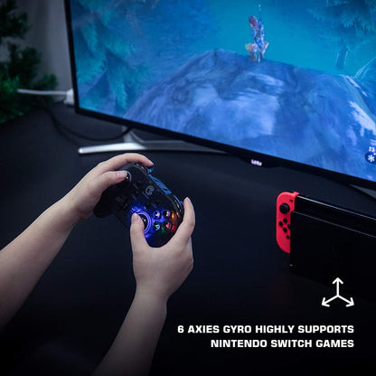 GameSir T4 Pro Wireless Bluetooth Controller for Nintendo Switch, Switch Pro Controller with LED Backlight, Turbo Gamepad Joystick with Dual Motor, Programmable Game Controller for iPhone/Android/PC