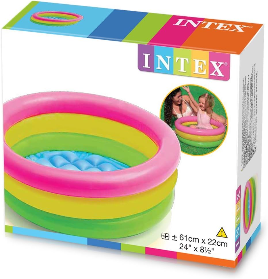 INTEX 57107NP - Sunset Glow Baby Pool, 3-Ring W/ Infl. Floor, Ages 1-3, Size 61cmx22cm