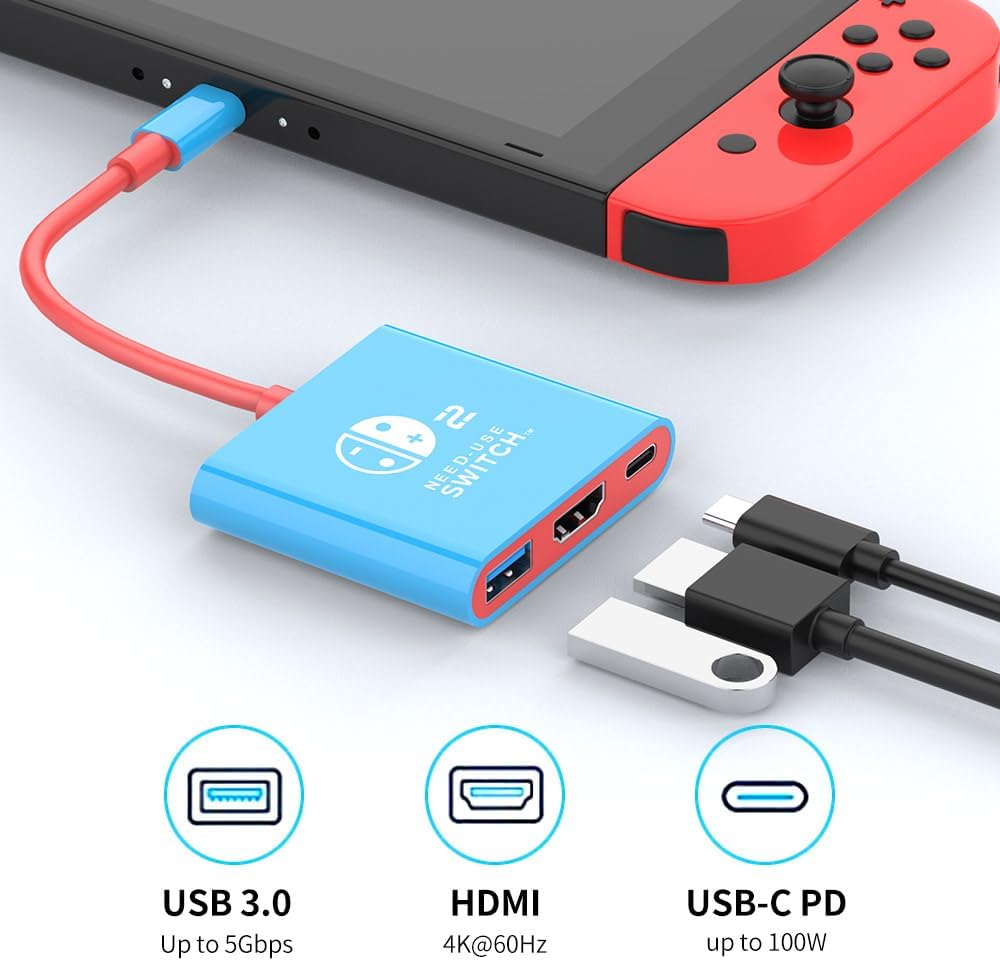 3-in-1 Switch 2 Dock, HARIBOL Portable Travel Dock for Nintendo Switch 2/Switch/OLED/ROG Ally/Legion GO, Switch 2 TV Docking Station Adapter with HDMI 4K@60Hz, USB 3.0 and PD 100W