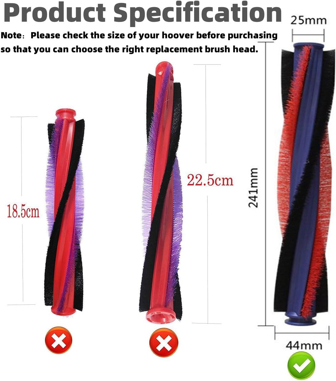 Replacement Roller Cleaner Head Fits for Dyson DC28 DC37 DC52 DC53 DC54 DC78 DC54 CY18 CY22 CY23 Vacuum Cleaner Accessories, Roller Brush Bar Cleaning Brush Replacement，1 Main Brush (241 x 25mm)