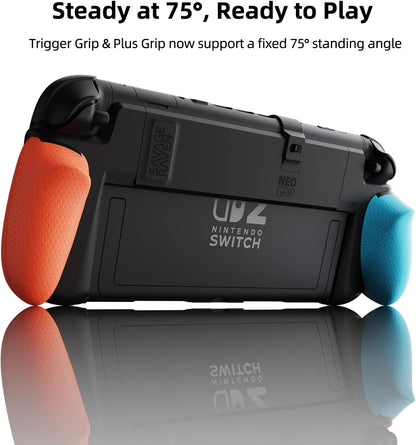 Savage Raven NeoGrip Ergonomic Grip Case Compatible with Nintendo Switch 2, Replaceable Grips for Different Hand Sizes, Hard Shell Handheld Case, Neon Blue & Red