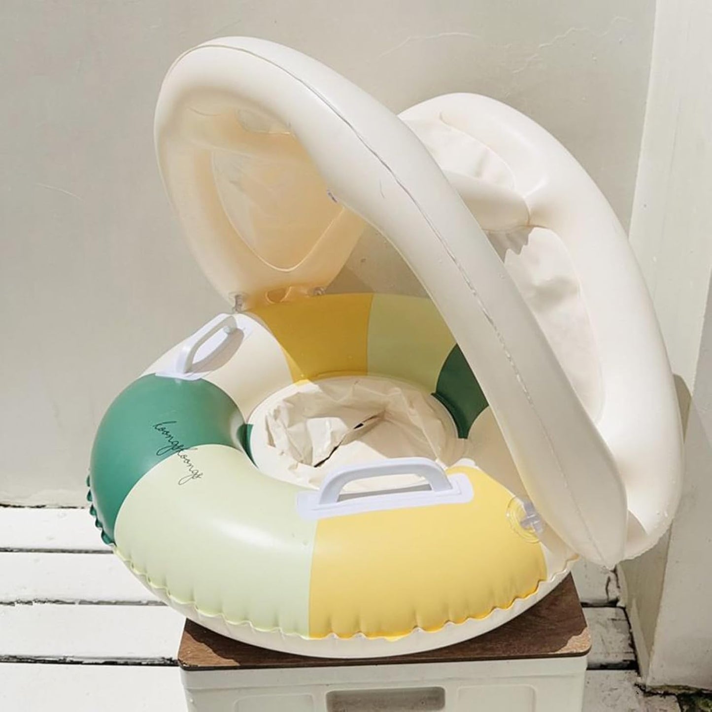Baby Pool Float - Swimming Pool Stand with Sun Protection, Inflatable Ring with Sun Protection, Foldable, Floating Safety Seat for Children