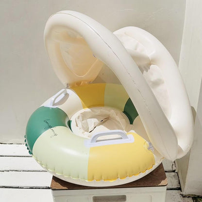 Baby Pool Float - Swimming Pool Stand with Sun Protection, Inflatable Ring with Sun Protection, Foldable, Floating Safety Seat for Children