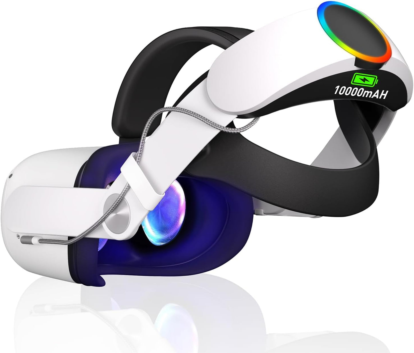 RGB Head Strap with Battery for Oculus Quest 2, 10000mAh Battery Pack for Extended 8 Hrs of Playtime, Fast Charging VR Power, Adjustable Elite Strap Enhanced Support and Balance in VR