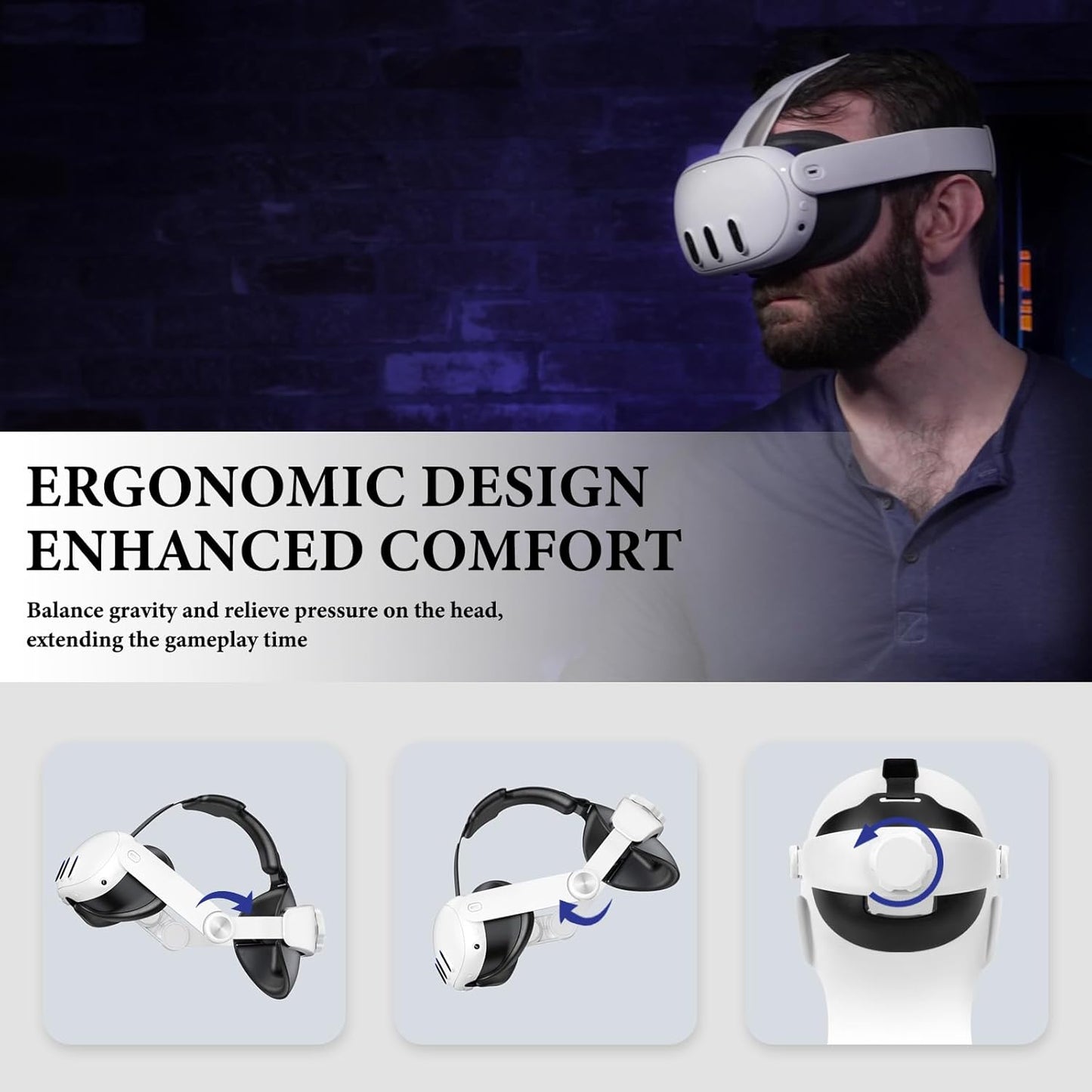 Geekria Comfort Head Strap Compatible with Meta Quest 3, Detachable Elite Strap Replacement for Enhanced Support, Gaming Immersion in VR, Ergonomic Adjustable Durable VR Accessories