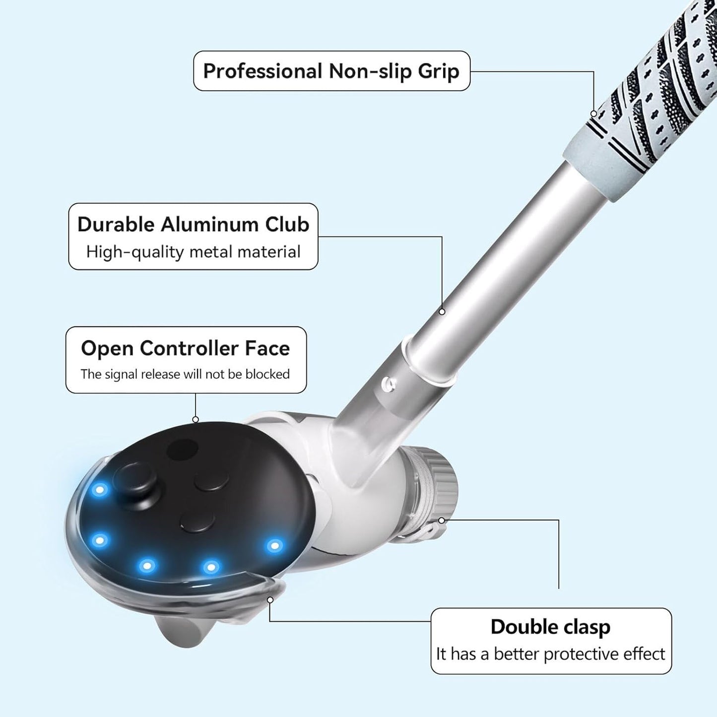 Golf Grip Attachment Compatible with Meta Quest 3/ 3s/2 Accessories， Tracking Signal，80-degree design of golf clubs，Non-Slip VR Handle Grip