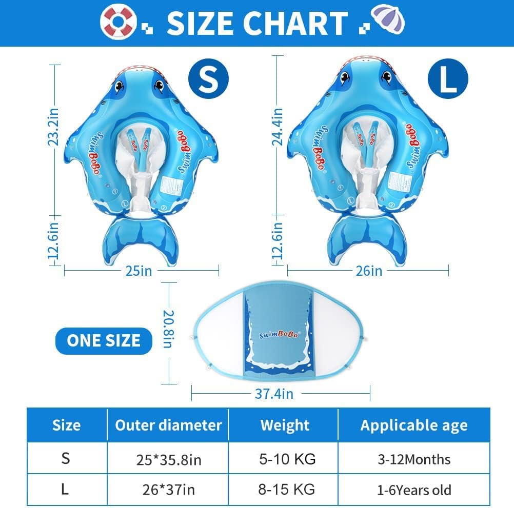 Kids Swimming Pool Float with Removable UPF 50+ Sun Protection Canopy, Infant Toddler Inflatable Swimming Rings for Age of 12-24 Months, Boys Girls Swimming Trainer