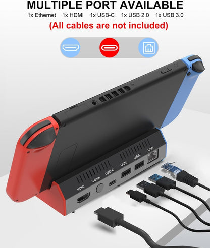 ZONEY Switch TV Dock with 1000Mbps Ethernet LAN Port/4K HDMI Port, Portable Switch Docking Station for Nintendo Switch/Switch OLED, Replacement Official Switch Dock Base Stand (Black with LAN Port)