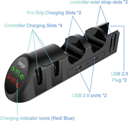 Charging Dock Compatible with Nintendo Switch Pro Controllers and Joy-Con Controllers, Multifunction Charging Stand with 2 USB 2.0 Ports, Black