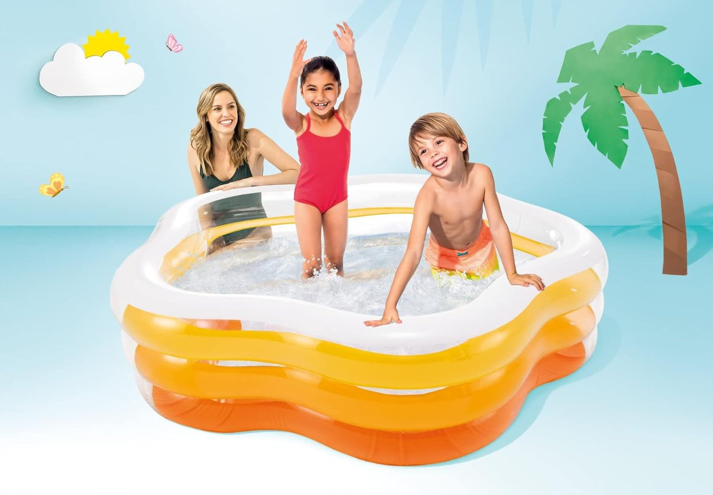 INTEX 56495NP - Summer Colors Pool, W/ Infl. Floor, Ages 3+, Size 1.85mx1.8mx53cm