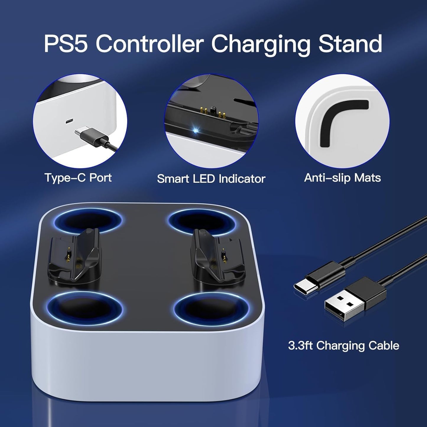NEWDERY for PS5 Controller Charger Station Compatible with Dualsense Edge, Fast Charging Dock Stand with Cable, Dual Charging Station for PS5 &for Dual-Sense Edge Controller