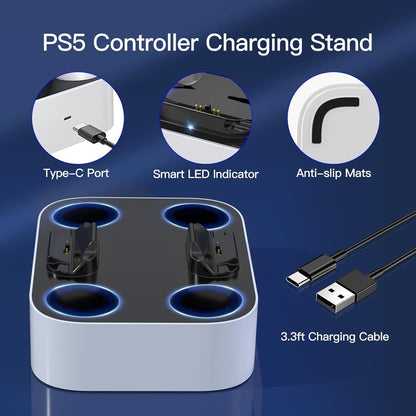 NEWDERY for PS5 Controller Charger Station Compatible with Dualsense Edge, Fast Charging Dock Stand with Cable, Dual Charging Station for PS5 &for Dual-Sense Edge Controller