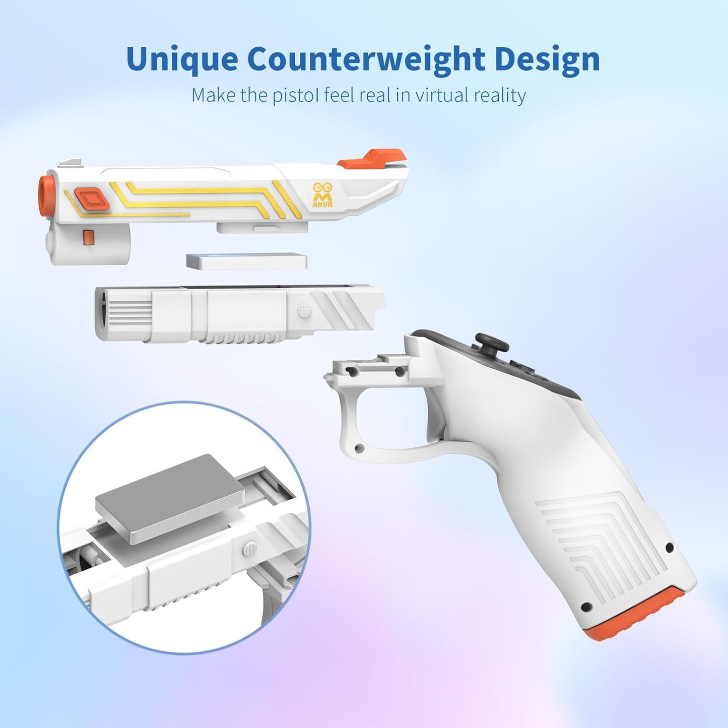AMVR VR G-un Stock Attachment Compatible with Quest 3s/Quest 3 Accessories, Weighted P-istoI Grip Enhance FPS Game Experience Holding Feel, VR Accessories for Anti Slip Handle Shell Cover Protector