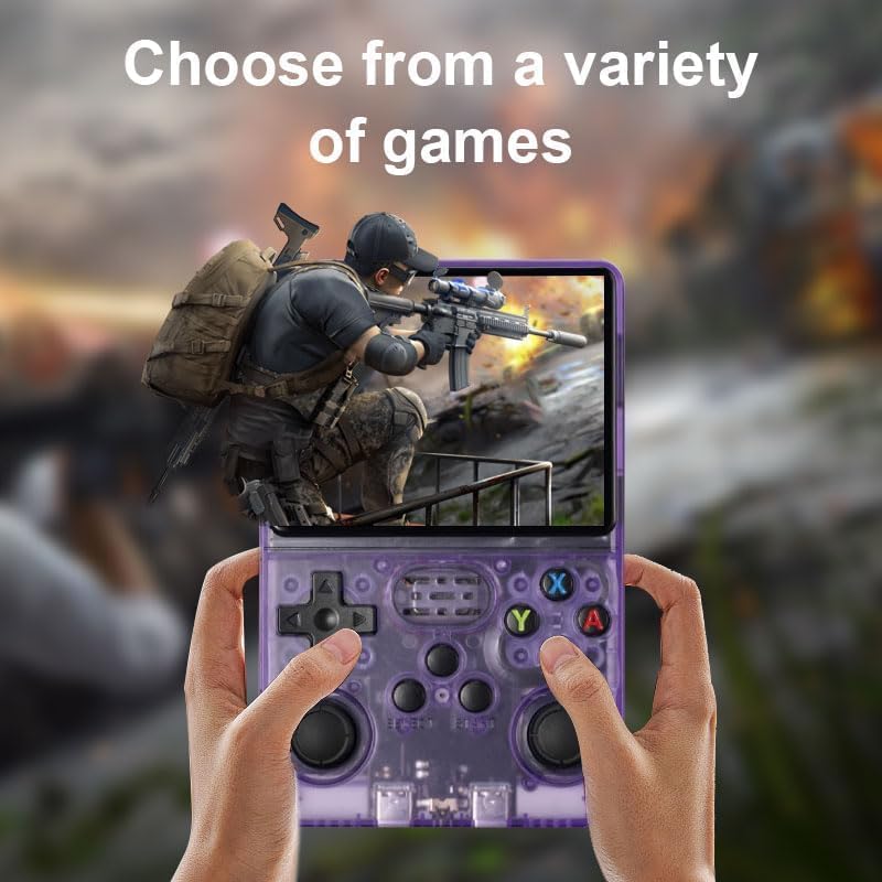R36s Retro handheld model 3.5 Inch 21000+ Games Retro handheld model, Video handheld model with Dual Stylem Linux/Garlic Supports & Dual 3D Joysticks -128G -Purple