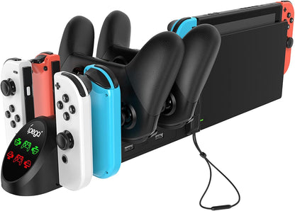 6-in-1 Charging Dock for Switch Controllers, Desktop Charging Station for Gamepad and Controller Accessories, USB 2.0 Ports, Compact Charging Stand