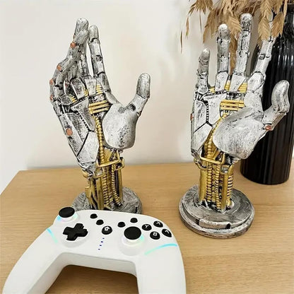 KOOPAO Headphone and Gaming Controller Holder Stand, Cyberpunk Mechanical Hand Headset Hanger for PS4 PS5 Xbox Switch Controller Stand,Desktop Decoration Game Room Decor (Silver)