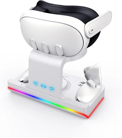 Charging Dock for Meta Quest 3 VR Headset Charging Stand Grip snap-fit Charging Station for VR Headset (White)