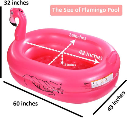 Kiddie Pool, Inflatable Pool, Flamingo Swimming Pool with Inflatable Soft Floor for Outdoor, Indoor, Backyard (60 in)