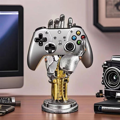 KOOPAO Headphone and Gaming Controller Holder Stand, Cyberpunk Mechanical Hand Headset Hanger for PS4 PS5 Xbox Switch Controller Stand,Desktop Decoration Game Room Decor (Silver)