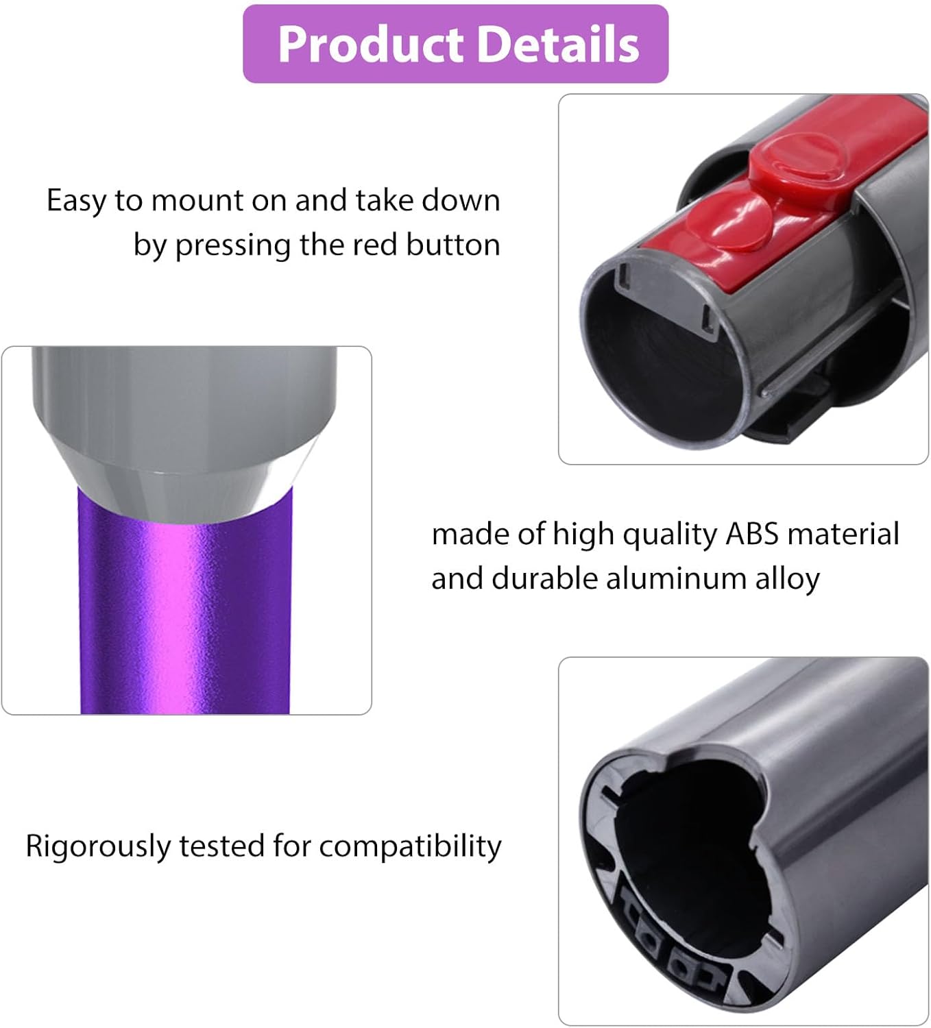 Quick Release Replacement Stick Extension Wand for Dyson V15 V11 V10 V8 V7 Cordless Vacuum Cleaner Accessories, Vacuums Attachment Extension Tube Replacement (Purple)