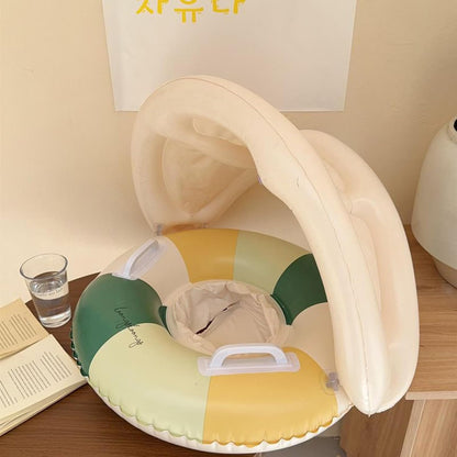 Baby Pool Float - Swimming Pool Stand with Sun Protection, Inflatable Ring with Sun Protection, Foldable, Floating Safety Seat for Children