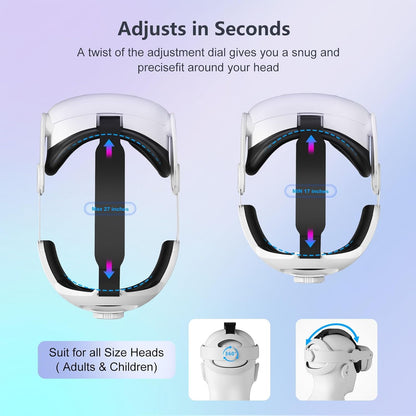Saqico Head Strap For Meta Quest 3,Pressure-Free Elite Strap for Oculus Quest 3 Accessories Replacement, Adjustable Headband Soft Cushion VR Headset Enhanced Comfort &Balanced Fit for Longer immersion
