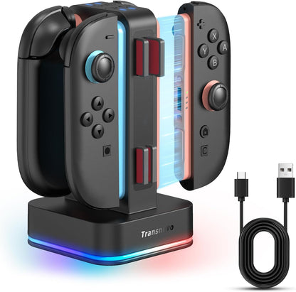 Switch 2 Controller Charger for Joy-Cons 2, 4-in-1 snap-fit Charging Dock for Nintendo Switch 2 Controller 9 RGB Light Modes, USB C Charging Cable Included, Switch 2 Accessories