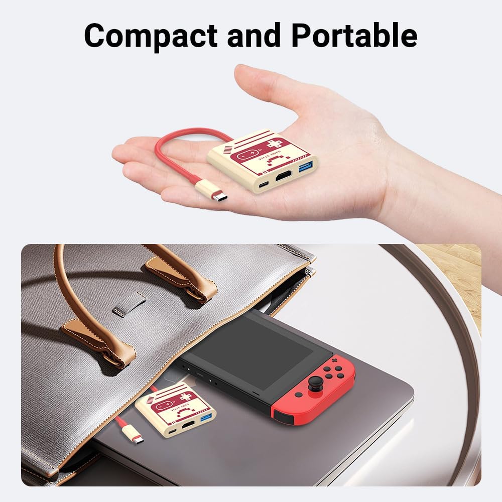 Switch Dock, 4K@60Hz Switch Docking Station 3 in 1 Switch Travel Dock with HDMI USB 3.0 PD100W Charing Port for Nintendo Steam Decck MacBook Laptop NOT for Switch2