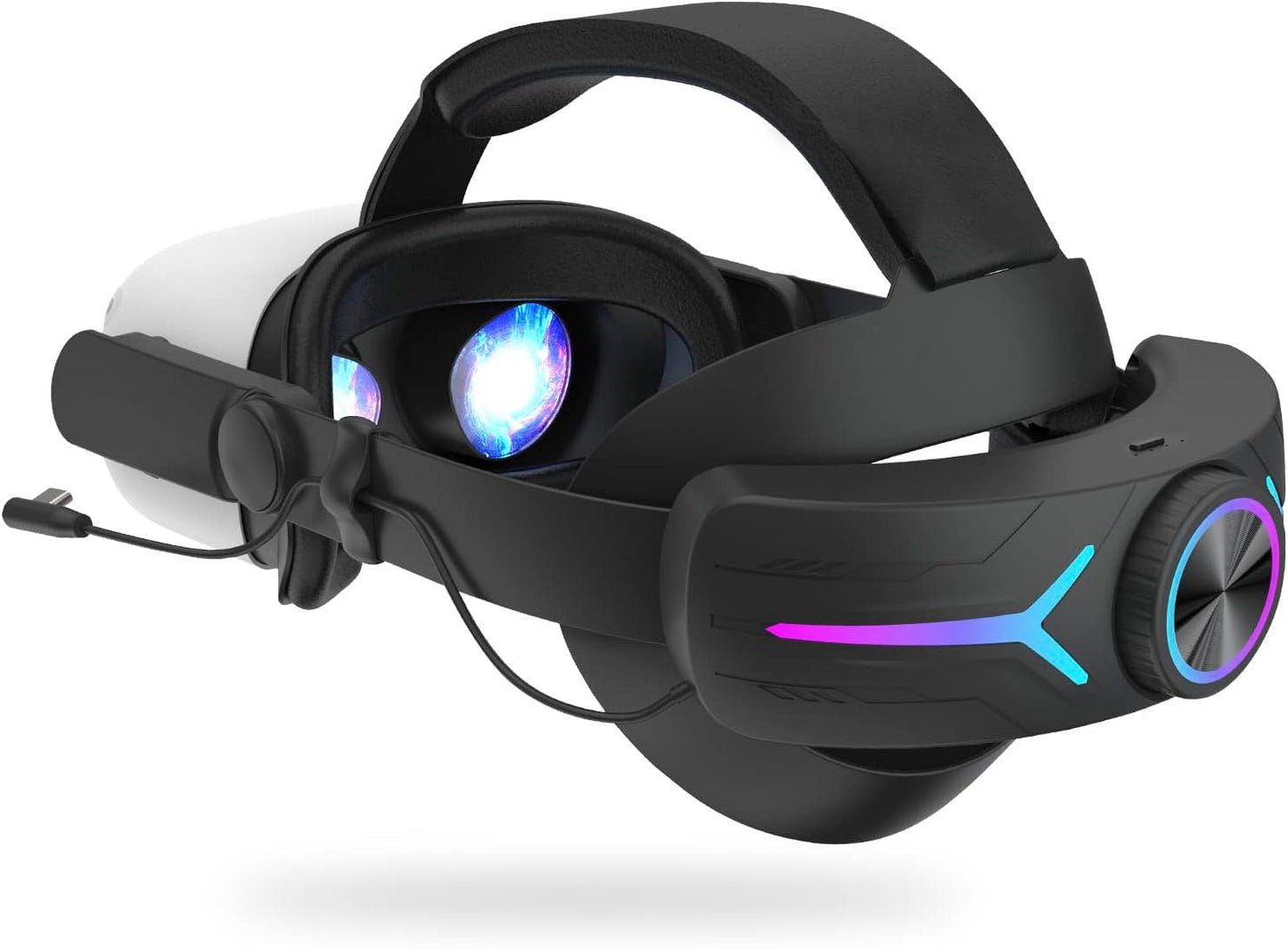 Head Strap Battery Pack for Oculus Quest 2, Replacement Elite Strap 8000mAh Rechargeable Battery PC Accessories, Adjustable Headset with LED Backlight for Meta VR by JYMEGOVR (Black)