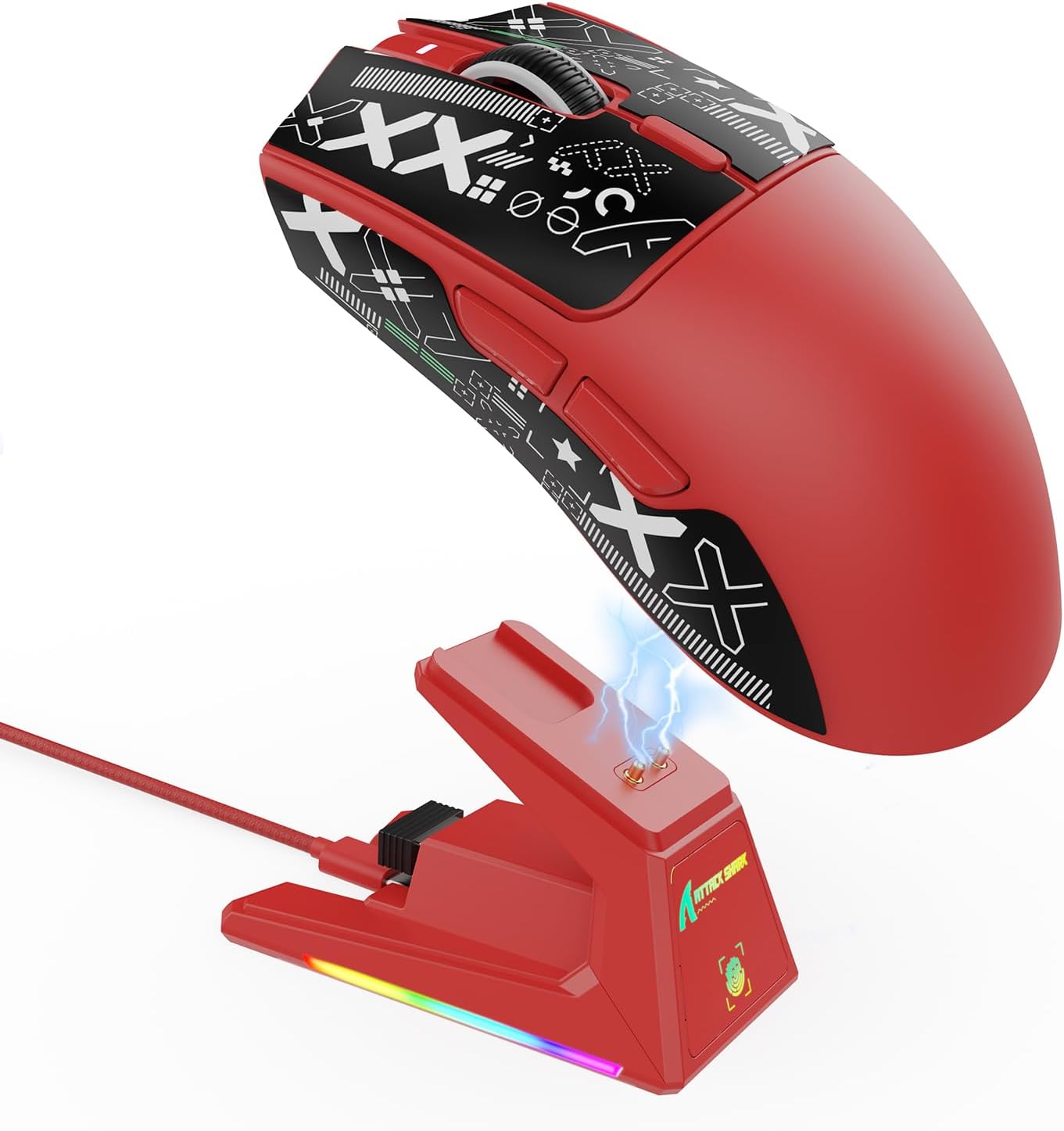 ATTACK SHARK X1 Ultralight Wireless Gaming Mouse with snap-fit RGB Charging Dock,Anti Slip Grip Tape,PixArt PAW3395 Pro Sensor,40000DPI,BT/2.4Ghz/Wired,Optical Micro Switch for PC Mac Gamer(Black)