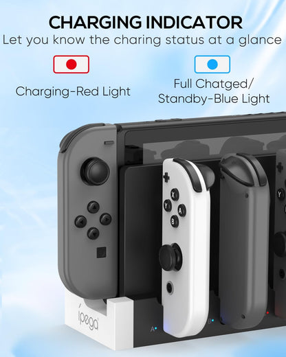Controller Charging Dock for Switch and Switch OLED, Wireless Gamepad Charging Station with LED Indicator, Compact Desktop Charging Stand, White