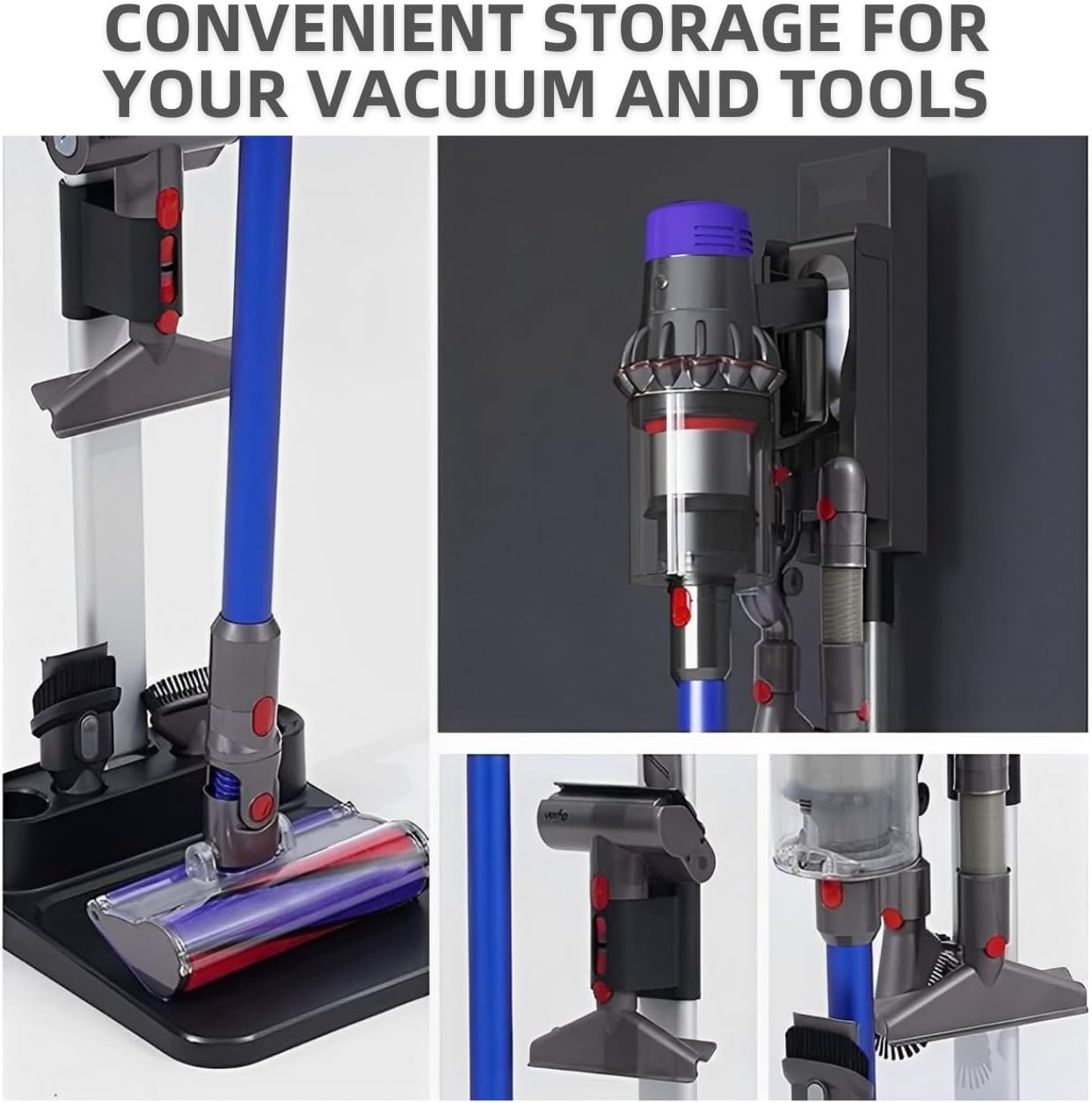 Freestanding Holder for Dyson Vacuum Stand – Suitable for Dyson V6 V7 V8 V10 V11 V12 V15 Vacuum Cleaners, Elegant and Stable Design – Charcoal Black